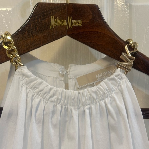 MICHAEL Michael Kors Chain Halter Optic White Cotton Tier Lawn Midi Dress SZ XS - Picture 4 of 17